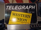 Vintage Rare    western Union Telegraph Here    Porcelain Metal Sign 12 x8 