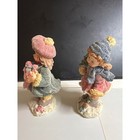 Vintage Winter Girl Figurines Set Of 2 Frosted Resin Christmas Holiday Decor