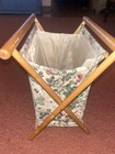 Vintage Knitting Sewing Basket Yarn Caddy Folding Wood Frame Floral 16   x 14 5   