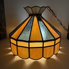 Vintage 1970s Tiffany Style Stained Glass Swag Hanging Lamp Blue Cream 16    Works