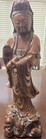 Mid 70s Large 24  Tall Quan Yin Statue Ceramic W  Wood Finish By Walldecor Afico