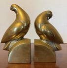Rare Vintage Solid Brass Dove Bookends - Mid Century Art Deco Hollywood Regency