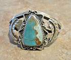 Splendid      Wide Vintage Navajo Sterling Silver Turquoise Applique Bracelet