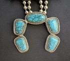 Goldeae Foux Turquoise And Silver Squash Blossom Necklace