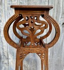 Antique Art Nouveau Teak Fretwork 2-tier Pedestal Plant Stand C  1900