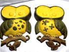 2 Vintage Sexton Owls Cast Metal Wall Art 1970s Green   Yellow Retro Hanging Set
