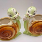 Vintage Enesco Snappy The Snail  2 Wall Pocket Flower Holder Antrophomorphic