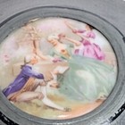 Vintage 1900s Metal Powder Wind Up Music Box Painted Porcelain Inlay Lid Works