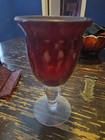 Lot Of 2- 1 Boho Meta Red Glass Candle Lantern Tea Light Holder   1 Goblet Vtg