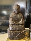 Antique Wooden Buddha And Stand Burmese Shan  Statue Decor Hand Carved Lot Gold