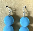 Real Turquoise Stone Beaded Dangle Drop Earrings  Round Beads  925 Ss Hook  Lobe