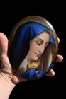 Antique 19thc Porcelain Hand Paint Medaillon Madonna Mourning Tear Plaque Rare