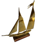 Vintage Brass Sail Boat Figure Sculpture 9 5  Wood Base Mid Century Nautical