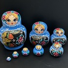 Vtg Russian Nesting Dolls Matryoshka Set Of 8 Blue Floral Hand Painted  Matte
