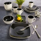 Gibson Soho Lounge White Square 16-piece Dinnerware Set - Black