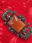 Vtg Marcasite Carnelian Brooch Art Deco 1 75   x1    Beautiful Condition 