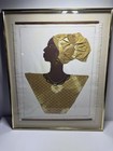African Woman-mixed Media Textile Fabric Wall Art Framed Vintage