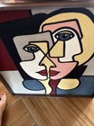 3 Piece Vintage Marushka Canvas Linen Fabric Screen Printed Framed Wall Art  Mcm