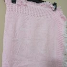 Pink Teddy Bear Baby Blanket 100  Acrylic Knit With White   Pink Fringe Trim