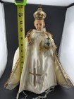 Vintage Infant Of Prague Child Jesus Statue Fabric Robes Crown Religious Figure