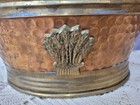 Vintage Hammered Copper Brass Planter Jardini  re Bucket Handles  Wheat 12x8x6