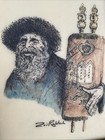Vtg Artini Engraving Framed Judaica Rabbi W scroll Zui Raphael Etched   Painted