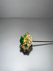 Antique Dark Green Small Victorian Hatpin With Gold Engraving 8 Inch