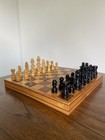 Wood Folding Chess Set With Storage Compartment  Brown Board Black beige Pieces
