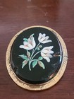 Vintage Art Deco Glass Brooch Pin Painted Floral Scene Gf Frame