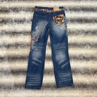 Vintage Switch Planning Dragon Embroidered Denim Jeans Wa-gara Kimono Pocket