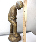 Antique Bronze Signed Statue Man W Shovel La Terre 11  Metal Folk Art France