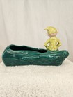 Vintage 1951 Gilner 6  Green Log Planter W Chartreuse Elf Pixie