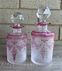 Antique Val St  Lambert Etched Pink Rose Vanity Perfume Bottles Set Of 2  read 