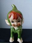 Vintage Japan Hand Painted Green Pixie Elf Ceramic Figurine 3 