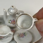 Vtg 10 Piece Minature Porcelain Tea Set With Handled Tray Gold Gilt Trim