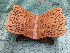 Vintage Wood Leaf Book Holder Folding Bible Cookbook Stand Hand Carved