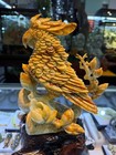 15  Chinese Natural Green Xiu Jade Carving Flower Bird Parrot Parakeet Statue