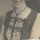 Vintage Portrait Photo Smiling Flapper Woman Bobbed Hair Lace Dress 1920s