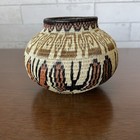 Vtg Wounaan Embera Panama Basket Handwoven Butterfly Palm Fiber Pot 3 5 X 5