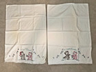 Pair Of Vintage Cotton Hand Embroidered Bear Pillowcases - Wide Awake too Tired