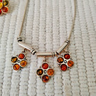 Multi Coloured Amber Silver 925 Jewellery Set Earrings   Necklace Chain