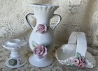 Victorian Design Porcelain Home Decor Vase Candle Holder Basket Set Of 3 Vintage