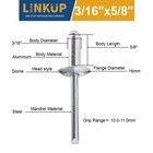 Linkup 100pcs Pack 3 16  X 5 8  Large Flange Pop Blind Rivets large Head Alum   