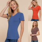 Women s V Neck Cotton Short Sleeve T-shirt Slim Fit Soft Stretch Plain Basic Top