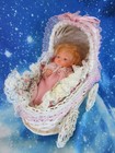 Vintage White Wicker Rattan Baby Doll Stroller Buggy Carriage   Pillows 8  Small