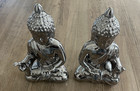 Buddha Statue Pair Meditating Silver Sculptures 10 In Tall Buddhism Peace
