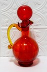 Rainbow Art Glass Decanter Bottle Tangerine Red W ball Stopper 10 5  Vintage