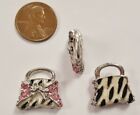 1 Retro Zebra Pink Rhinestone Silver Handbag 18mm  Floating Charm Finding  E195