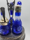 Rare Antique Victorian Cobalt Blue 5 Bottle Cruet Table Set Server Stunning 