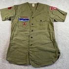 Vtg 1960s Boy Scouts Of America Bsa Official Shirt Green V-neck Patches Medium